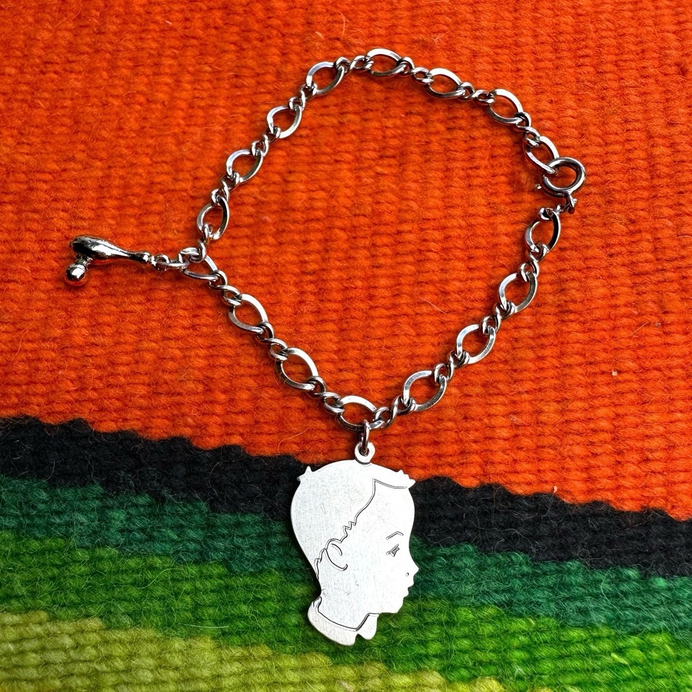 Vintage Krementz‎ Boy Silouhette Charm Bracelet 925 Sterling Silver Mother's